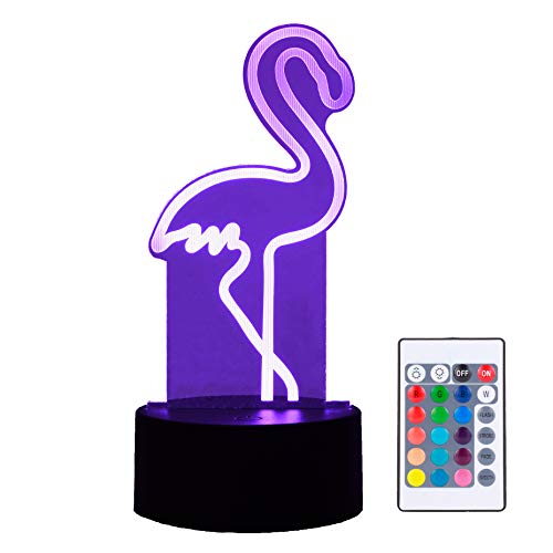 Lámpara LED con efecto 3D de flamenco, 16 colores táctil y con mando control remoto, modo USB y batería, luz de escritorio con ilusión óptica, regalo de decoración nocturna para habitación