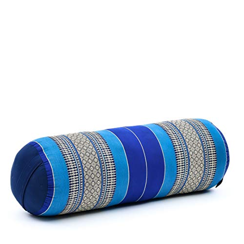 Leewadee Yoga Bolster Grande – Almohadilla tailandesa de kapok Hecha a Mano, cojín Alargado para Pilates, 65 x 25 x 25 cm, Azul