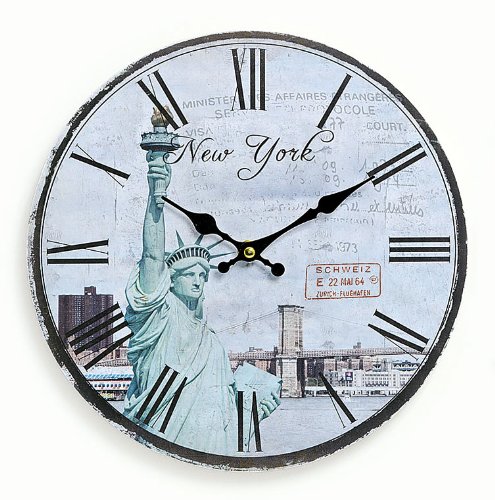 levandeo Reloj de pared de madera, 29 cm, diseño: Estados Unidos, Nueva York, Estatua de la Libertad, reloj de cocina, reloj de cuarzo con números romanos