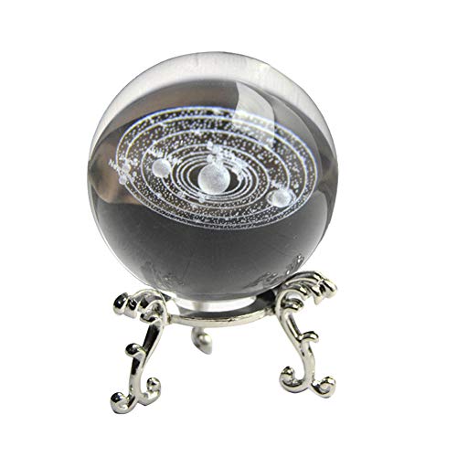 Liamostee - Bola de Cristal en Miniatura con Sistema Solar 3D, diseño de Planetas Grabados, Ideal como Regalo para decoración del hogar, Crystal Base