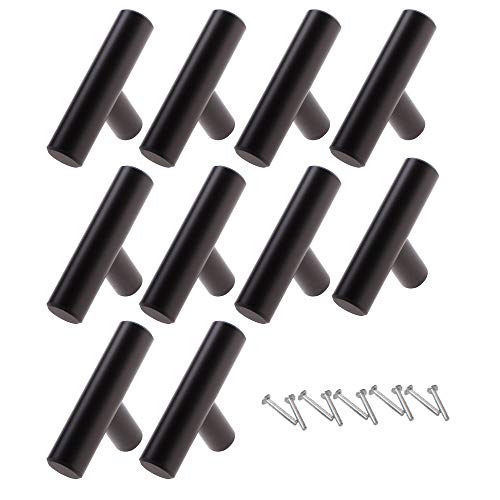 Lote de 10 tiradores en forma de T de aluminio, sencillos vintage, para armarios, muebles de cajones, color negro (60 mm)