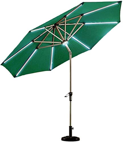 LQH Ruinaier Houswares Sun Parasol Umbrella Garden 2.7m 9 pies jardín Parasol Tiling Table Paraguas con asa de manivela, Protección UV 40+ Luces LED solares, sin Base (Color: Rojo) (Color : Green)