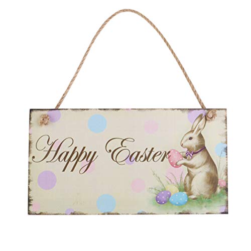 luoem Decoration Paques Happy Easter – Placa de madera decorativa Vintage (huevo conejo de Paques)