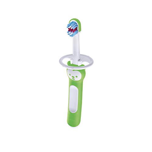 M&A Cepillo Baby's Brush C20 - Cepillo de dientes con Mango Corto y Compacto, con Anillo de Seguridad, para Bebés a partir de 6 meses, Verde