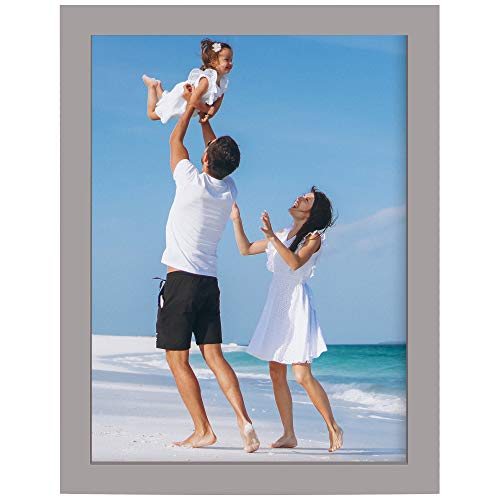 Marco de fotos A4 de madera auténtica, cristal, 21 x 29,7 cm, para certificados, con 2 paspartú de 15 x 20 cm, 20 x 25 cm, marco de pared para fotos familiares con soporte de mesa color gris claro