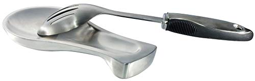 mDesign Reposa cucharas de cocina – Firme soporte metalico para herramientas de cocina como cucharones, cucharas de madera cuchillos o espátulas – De acero inoxidable satinado