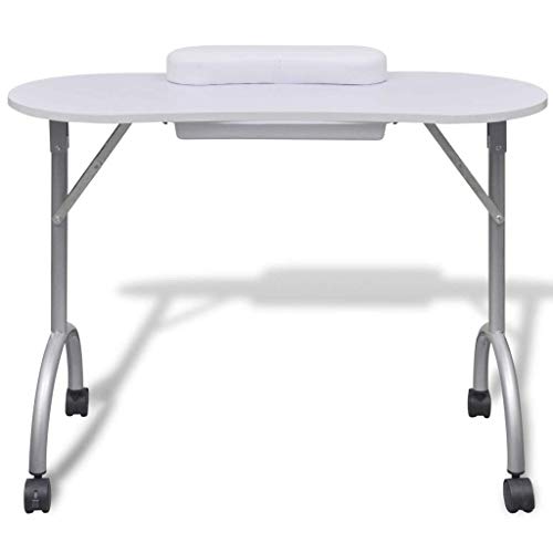 Mesa Portátil de Manicura Table Plegable para Belleza Salón Blanco