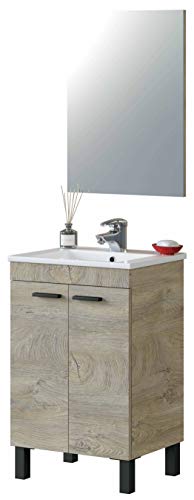 Miroytengo Mueble de baño y Espejo 2 Puertas Aseo Color Roble Alaska Industrial Moderno 50x40 cm SIN LAVAMANOS