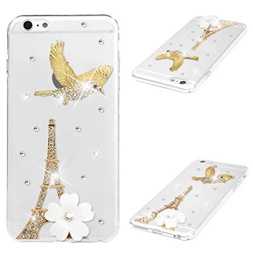 MOTIKO Funda para iPhone 6S Plus, Funda para iPhone 6 Plus, Hecha a Mano con Cristales Brillantes, Transparente, Carcasa Trasera de policarbonato Duro para iPhone 6S Plus/6 Plus Flying Bird Tower