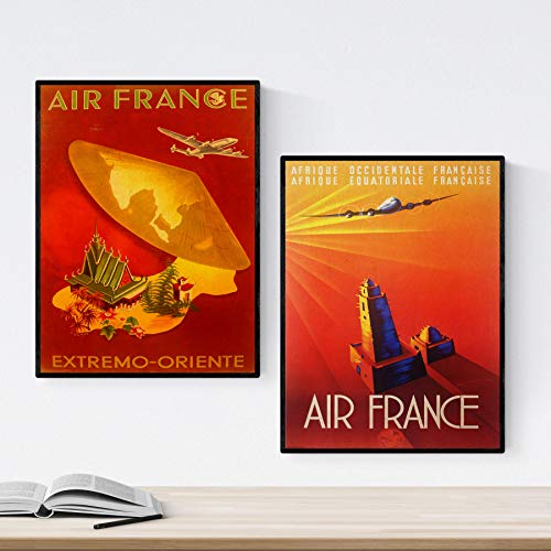 Nacnic Posters Vintage. Posters Publicidad del Mundo. Dos láminas Vintage de Air France. Tamaño A4