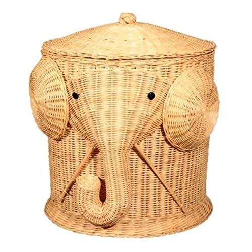 NLYWB Cesto de baño de Animal de Elefante de ratán, cesto de Almacenamiento Tejido en casa con Tapa, cesto de Ropa Grande para cestas de Ropa de Mimbre Hechas a Mano