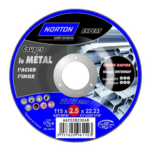 Norton Expert - Disco de corte acodado (para metal y acero inoxidable, 115 x 2,5 x 22,2 mm)