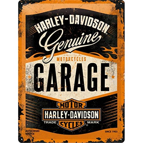 Nostalgic-Art Harley Davidson Garage Placa Decorativa, Metal, Naranja y Negro, 30x40x0.2 cm