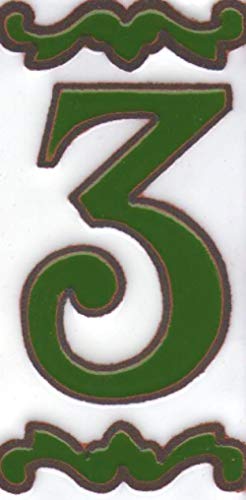 Números y letras de la casa de cerámica, verde y blanco, tamaño del azulejo: 10 cm x 5 cm, 2 a 13 marcos de azulejos (número 3)