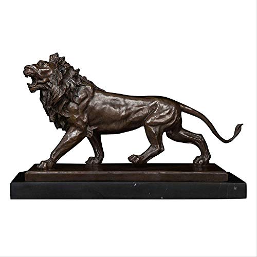 Objetos Decoracion Modernos Antiguo Animal Walking Lion Casting Bronce Cobre Pequeño Ornamento Escultura Estatua En Base De Mármol para Decoración