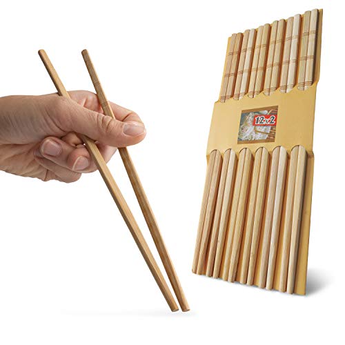 Oramics Juego de 12 palillos chinos, 6 pares de palillos de sushi japoneses, de bambú de cultivo sostenible, 24 cm de largo, perfecto regalo para los amantes de la comida asiática (oscuro)