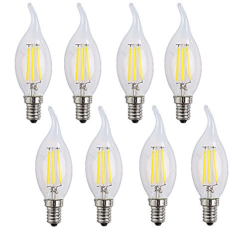 Ougeer – Lote de 8 bombillas E14 LED filamento 4 W, 400 lm, CA 220 – 240 V, blanco frío, 6500 K, lámpara C35 LED, vela Edison, bombilla halógena 40 W equivalente