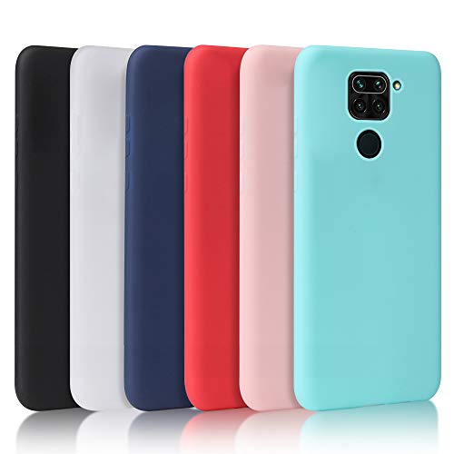 Oureidoo 6X Funda Xiaomi Redmi Note 9, Carcasa en Silicona [ Negro + Blanco Translúcido + Azul Claro + Rojo + Rosado + Menta Verde ]