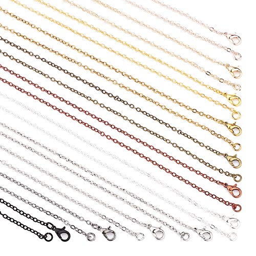 PandaHall Cadena de 11 colores para collar de 58,4 cm de latón con cierres de pinza de langosta para collares, pulseras y joyas, paquete de 44