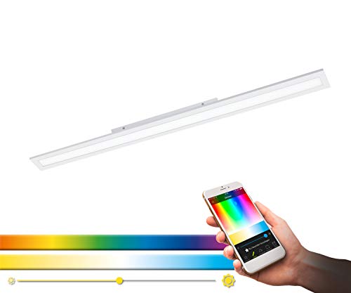 Panel LED de techo EGLO SALOBRENA-C, lámpara de techo Smart Home, material: aluminio, plástico, color: blanco, 119,5 x 10 cm, regulable, tonos blancos y colores ajustables