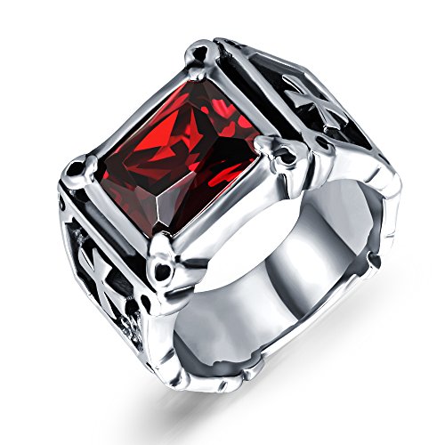 Para hombre sintética de color rojo granate anillos acero inoxidable Dragon Claw Cruz Banda de anillo gótico joyas