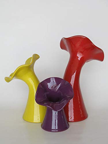 POLONIO - Jarron de Ceramica Rojo de 34,25,20 Centímetros - (Juego DE 3 Piezas)- Jarrones de Ceramica Medianos de Decoracion - Jarrones de Diseño - Jarrón de Cerámica Mediano Amarillo