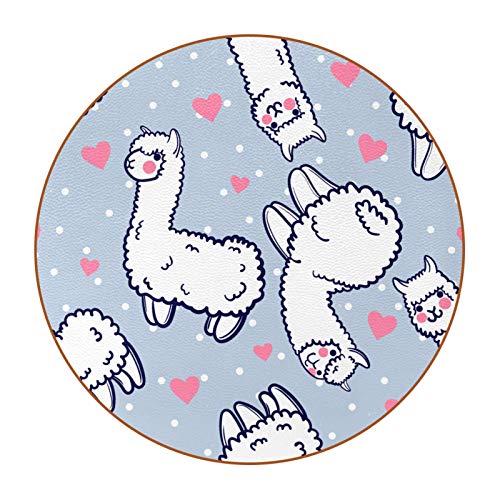 Portavasos Conjunto de 6, Dibujos Animados de Alpacas Blancas Posavasos de Cuero de Microfibra Antideslizante de Doble Cara, Diseño Premium Taza de Bebida de café 11cm