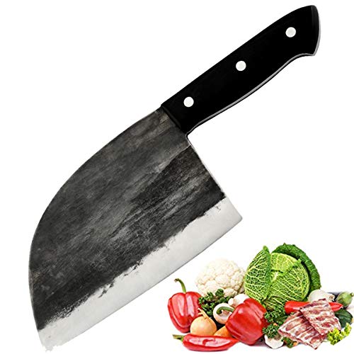Promithi - Cuchillo de cocina hecho a mano para deshuesar carnicero, cuchillo de carne, cuchillo cortador de doble uso, pescado verduras negro