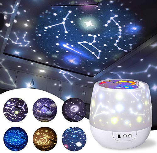 Proyector de Estrellas Techo LED Luz Nocturna Infantil Giratoria 360° Proyector Lámpara De Dormir con 6 Películas De Proyección para Dormitorio Escenario Fiesta de Cumpleaños Fiesta de Bodas Navidad