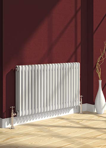 Radiador de radiador de alta BTU de hierro fundido tradicional de cuatro columnas horizontales calefactado, de 600 mm x 1370 mm (alto x largo), color blanco