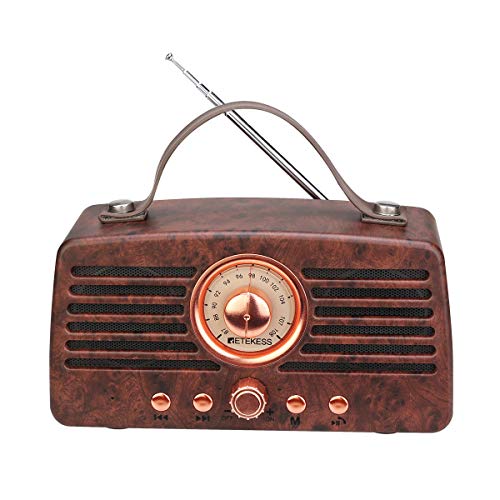 Retekess TR607 Vintage Radio Retro con Altavoz bluetooth Inalámbrica, FM Radio con Batería Recargable 1500mAh, Doble Altavoz, Reproductor de MP3, Admite disco USB, tarjeta TF, entrada AUX