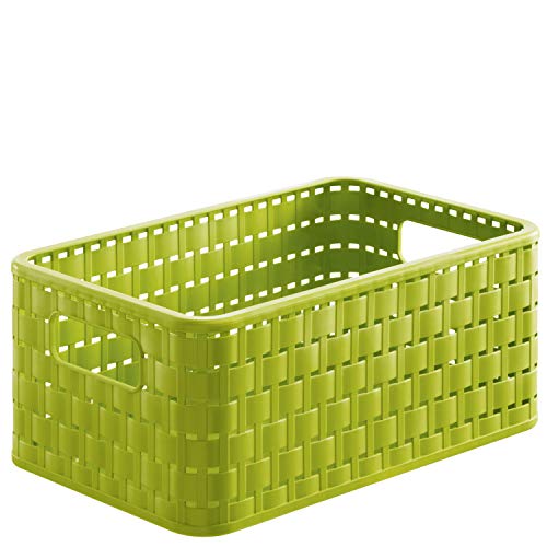 Rotho Country, Caja de almacenamiento de 6l en aspecto de ratán, Plástico PP sin BPA, verde, A5, 6l 28.0 x 18.5 x 12.6 cm