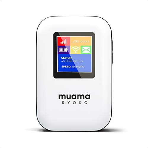 Ryoko MUAMA - Punto de acceso portátil WiFi móvil con 500 MB de datos 4G LTE WiFi de velocidad y cobertura global en 134 países tarjeta SIM incluida sin roaming en todo el mundo, conexión segura