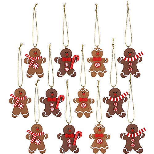 Sea Team Assorted Clay Figurine Ornaments Traditional Gingerbread Man Doll Gingerman Hanging Charms Christmas Tree Ornament Holiday Decorations, 1.97 Inches, Set of 12