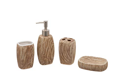 Set de baño ovalado de 4 piezas – Dispensador de jabón/loción, soporte para cepillo de dientes, vaso, jabonera