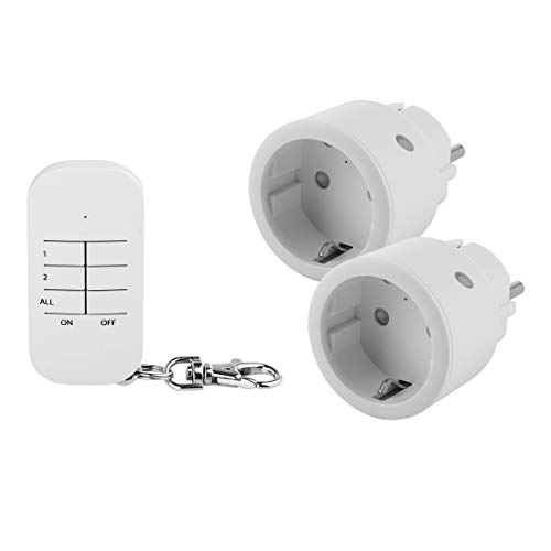Smartwares SH4-99574 - Juego de interruptores de enchufe para interior – Plug & Connect, 2 enchufes inteligentes, mando a distancia con llavero