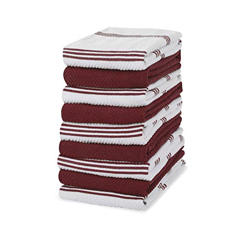 Sticky Toffee Paños de cocina 100% algodón rizado, paquete de 9 toallas de cocina | 40,6 x 71 cm (16 x 28 pulgadas) | rojo | Paños de cocina de cristal de restaurante y bar
