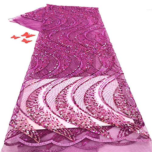 Tela de encaje de tul con bordado africano de oro rosa 2020 encaje de red francés de alta calidad con lentejuelas para bodas 5 yardas, 6