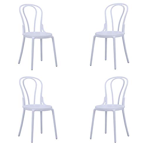 Thonet, Pack de 4 sillas de Salón, Comedor, Cocina o Terraza, Silla Contract, Acabado en Blanco, Medidas: 44 cm (Ancho x 50,5 cm (Fondo) x 88,5 cm (Alto)
