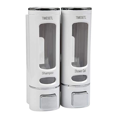 TIMESETL Dispensadores de jabón, 400ML x 2 Dispensador de desinfectante de champú Manual montado en la Pared para champú o Limpiador de Manos, Blanco