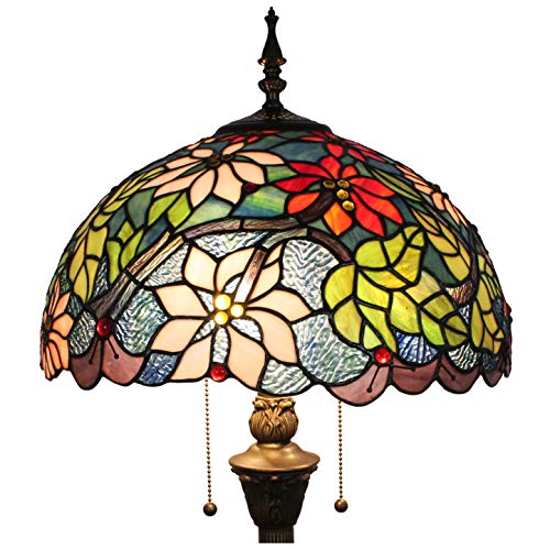 Tokira Tiffany Lámpara de Pie de Salón Grande de 16 Pulgadas, Europeo Vidrio Multicolor Lámpara de Pie de Lectura Retro, Diseño Luz de Noche Vintage, Suministrado con Bombilla 2 LED