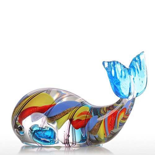 Tooarts - Colorido Ballena Diminuto - Estatua de Cristal Hecho a Mano Adorno de Cristal Regalo de Vidrio Ornamento Animal Decoración de Casa Multicolores