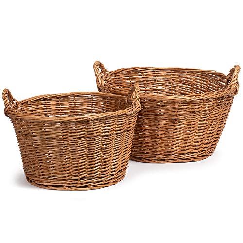 TYSK Design - Juego de 2 cestas de cocina (21 + 25 cm de diámetro), cesta de frutas y verduras, cesta trenzada de mimbre.