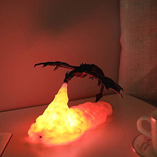 Verdelife Lámpara LED, luz de noche de dragón de fuego LED impresa en 3D, para dormitorio, habitación de niños, dormitorio, camping, senderismo, recargable por USB