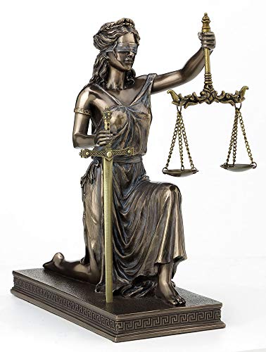 Veronese Design Estatua de abogado griego romano de 25,4 cm para mujer de la justicia arrodillada y espada de metal sólido abrecartas con acabado de bronce antiguo