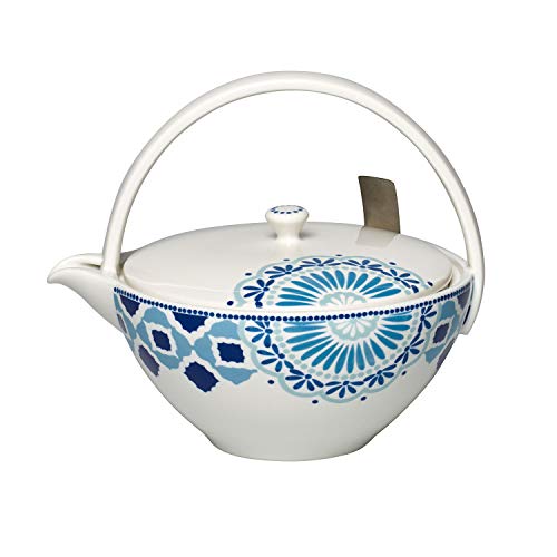 Villeroy & Boch Tea Passion Medina Tetera con filtro, 1 l, Porcelana Premium/Acero inoxidable, Blanco/Azul