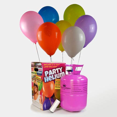 We Are Party Bombona de Helio Maxi 0,42m3 + 50 Globos de Colores Calidad Helio 28cm Made In Spain