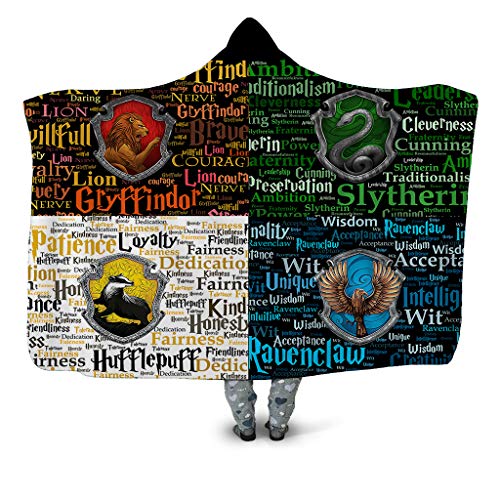 XW Manta con Capucha para Los Hijos Adultos - Manta Usable Juego En 3D con El Patrón Impreso De Hufflepuff - Sherpa Fleece Blanket - Manto De Halloween,Pattern 1,Adults