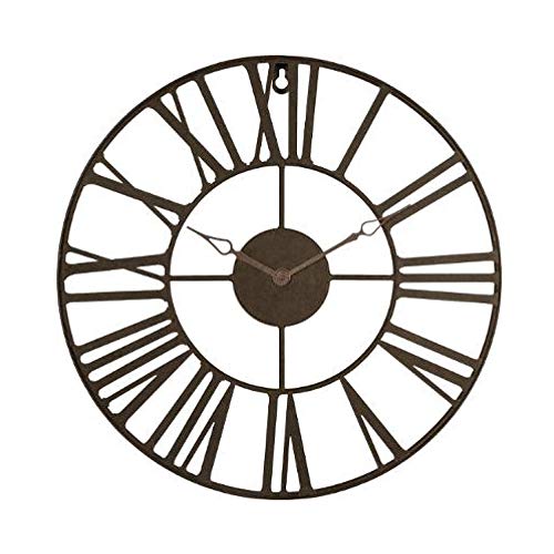 Zenhica Reloj de Pared Vintage de Metal, diseño rústico Elegante. Decoración para el hogar. 36,5 cm de Diámetro, Gancho para Colgar. (Marrón)
