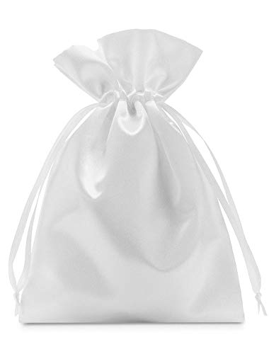10 bolsas de satén con cordón para cerrar, tamaño 30x20 cm, bolsita de satén, envoltorio elegante para regalos, joyas, navidad, cumpleaños y bautizos (blanco)